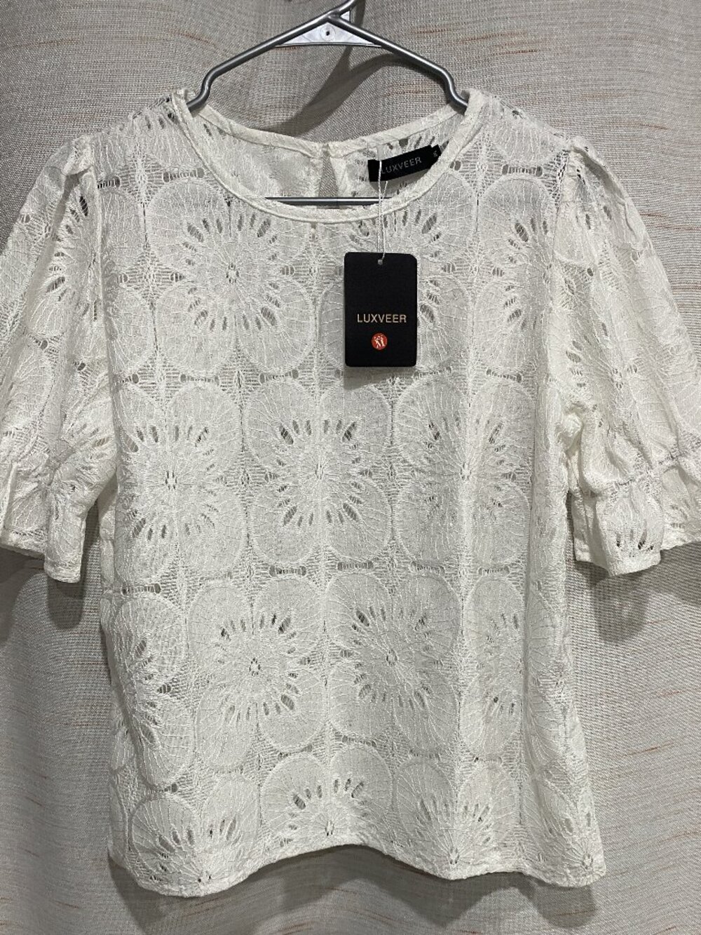 Luxveer Lace Short Sleeve Shirt White Medium Womens (263)